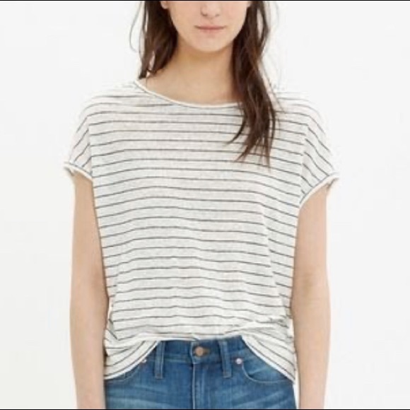Madewell Tops - Madewell BW Striped Cap Sleeves Linen Top